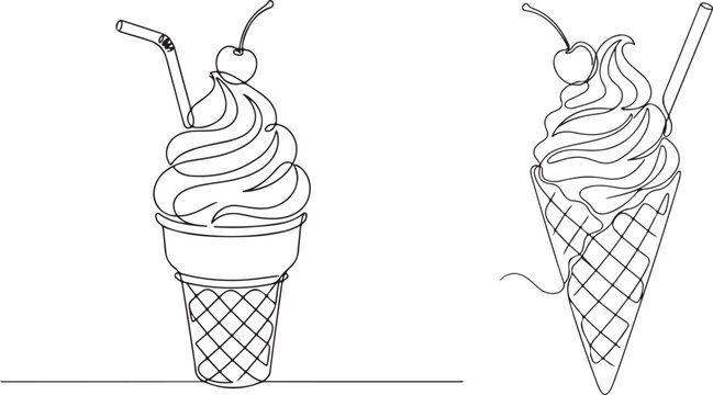 Halloween ice cream cone line art spooky treat illustration for fall party decorations