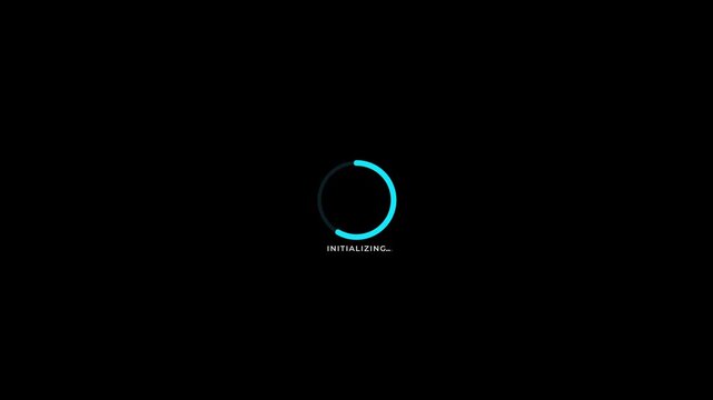 Modern Initializing Circular Loading Spinner With Cyan Progress On Black Background Software Startup System Boot Application Interface Technology Animation 4K Motion Graphics