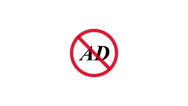 Symbol featuring the letters AD crossed out with a red line on a white background signifying a prohibition of advertisements in this specific area for clear communication to viewers and readers alike.