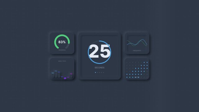 30 Second Neomorphic UI Dashboard Countdown with Interactive Gauge and Animated Wave Indicator