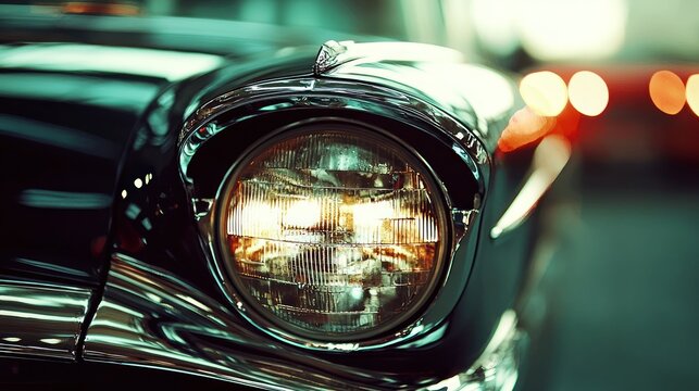 Vintage car headlight closeup