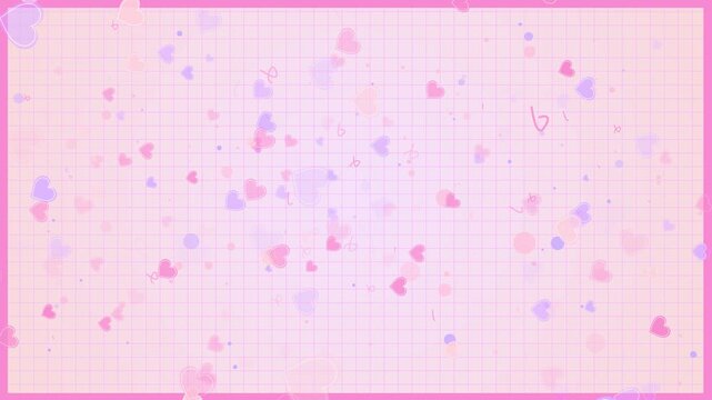 Pastel heart grid background pink paper texture, cute floating hearts, playful doodle accents. Valentine kids content, romantic intros, scrapbook social stories, greeting screens, motion overlays.