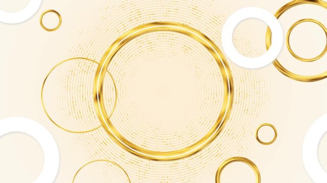 Golden ring luxury abstract background circular texture, metallic hoops, clean cream center space. wedding premium branding, elegant titles, beauty promos, celebration screens, stylish motion overlays