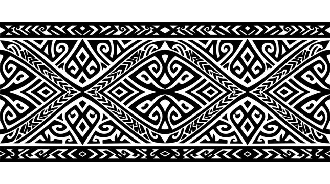 Polynesian Tribal Border Pattern Vector Design Black and White