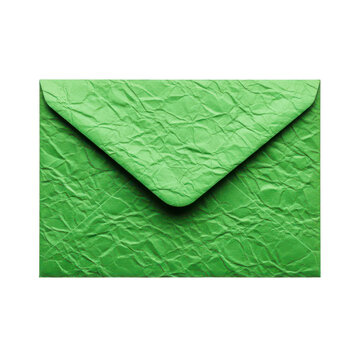crumpled green paper envelope isolated on transparent background for sending mail correspondence and secret messages.