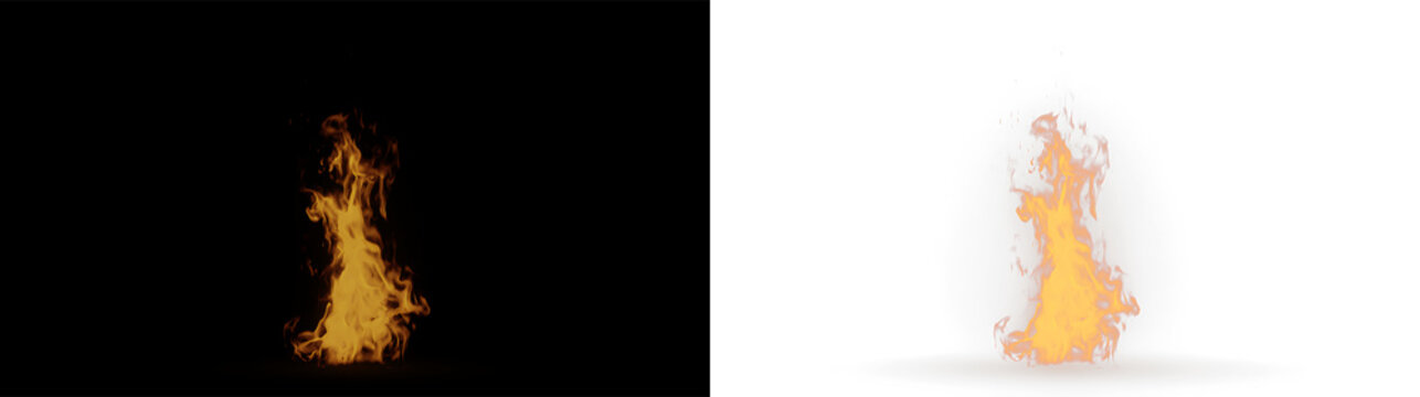 Bright flame burning on a transparent background at a location with no distinct setting or objects around