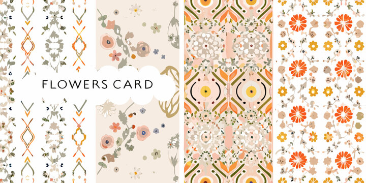 floral cards with vintage patterns and ornate designs flower motifs botanical illustrations retro style decorative elements vector art pattern design illustration background scenic