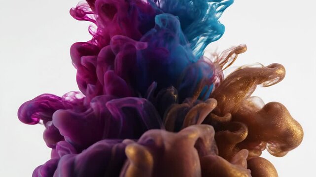 Colorful ink mixing in water creates patterns in a clear background