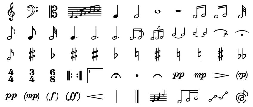 Collection of Musical Notation Symbols and Elements