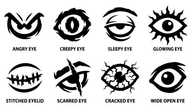 Halloween monster eye icon set. Scary creature eyes for spooky holiday graphic design.