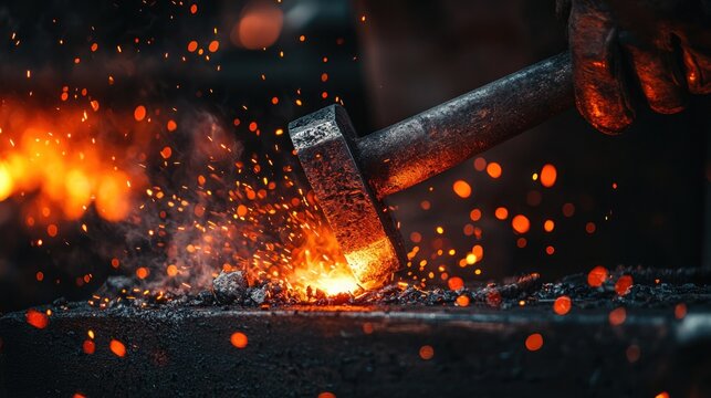 Blacksmith hammering metal