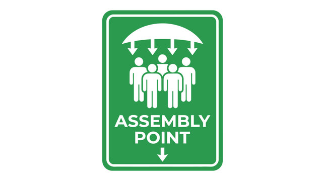 Assembly Point Sign with People Icon Under Umbrella Shape