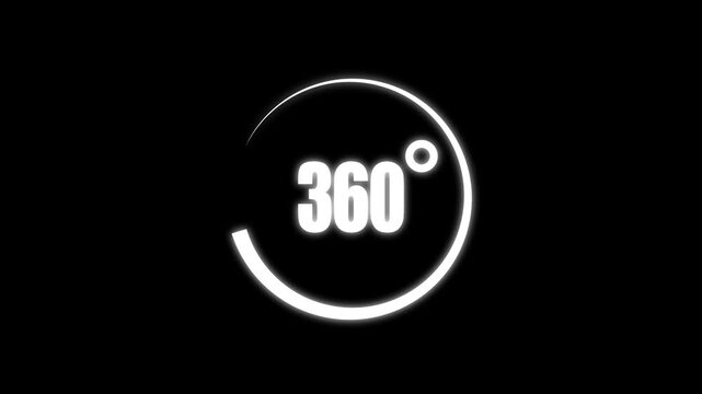 360 Degree Symbol Progressing Through Circular Animation On Black Background video degrees view vision panoramic