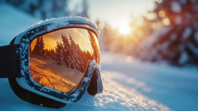 Winter ski goggles reflection