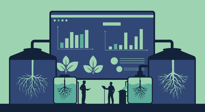 Digital agriculture system monitoring plant growth and hydroponics with data analytics and human interaction.