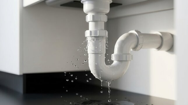 Water is leaking from the white PVC plumbing pipe.