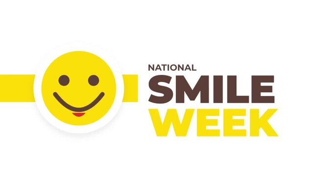 Yellow smiley face icon with National Smile Week text in bright cheerful style for dental health promotion