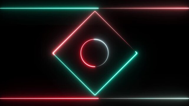 Neon diamond shape with central oval rotates against a black background stock footage rotation glow