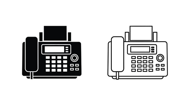 Facsimile Machine Silhouette Black And White Vector Illustration