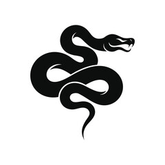 Fototapeta premium Black snake head illustration isolated on white background for tattoo designs with stylized black, minimalist, silhouette, component, creature, symbolic, graphic, reptile, serpent, icon
