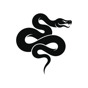 Black snake head illustration isolated on white background for tattoo designs with stylized black, minimalist, silhouette, component, creature, symbolic, graphic, reptile, serpent, icon