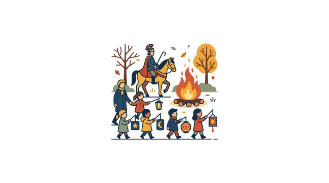St. Martin's Day Lantern Parade Vector Illustration