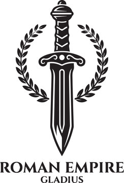 Roman Empire Gladius Sword and Laurel Wreath Vector Icon