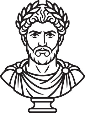 Ancient Roman Emperor Bust Line Art Vector Icon