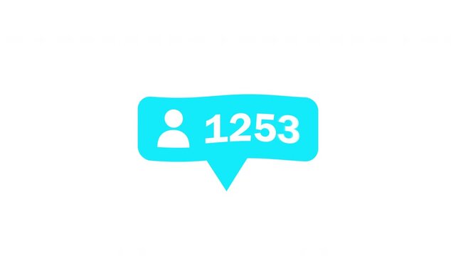 Blue follower counter increasing rapidly on white background