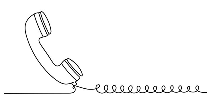 Continuous single line drawing of an old telephone handset with a curly cord