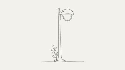 Obraz premium Minimalist continuous line drawing of a classic street lamp with a small plant.