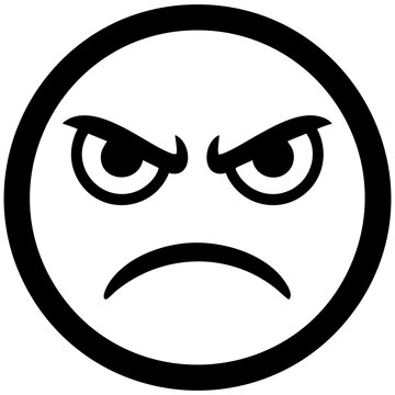 Angry Emoji Face Icon With Squinted Eyes And Bold Circular Border Isolated on a Transparent or White Background
