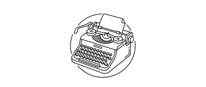 Vintage typewriter illustration with paper in circle