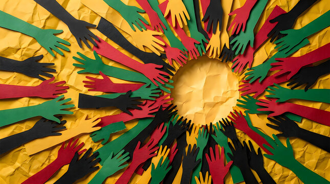 Colorful paper cutouts of hands arranged in a circle
