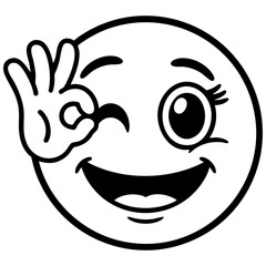 Cute Winking Emoji Character With Open Smile And Approval Gesture Design Isolated on a Transparent or White Background