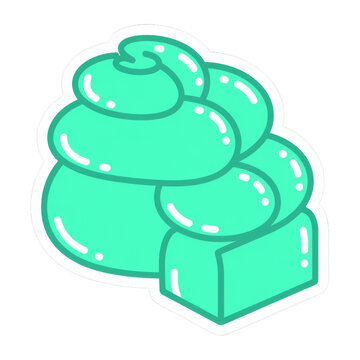Abstract spiral swirl of glossy mint green bubbles in cute cartoon style on white background, concept of creative twist shape and playful modern design.