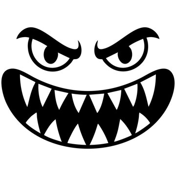 Halloween Monster Face Illustration With Jagged Teeth And Fierce Expression Isolated on a Transparent or White Background