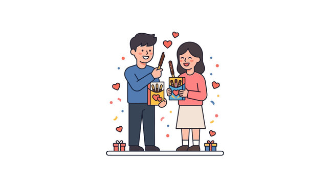 Couple Celebrating Pepero Day Vector Illustration
