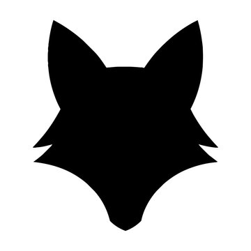 Minimalist geometric fox head silhouette with sharp angular features and symmetrical triangular ears displayed as a bold graphic shape on a white background