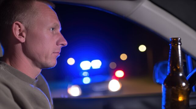 Driver sits in car with bottle during police traffic stop at night