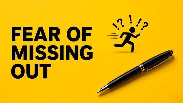 Vibrant yellow background displaying 'Fear Of Missing Out' (FOMO) text, representing modern social media anxiety and digital urgency.