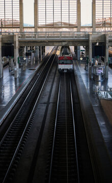 Passenger Train at Large Modern European Railway Station