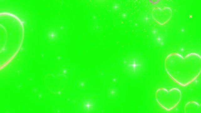 Hearts drift slowly against a chroma key green background perfect for romantic and sentimental video edits.