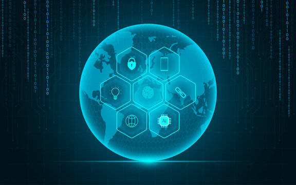 Cyber Security Polygon World Background with Digital Global Network Vector