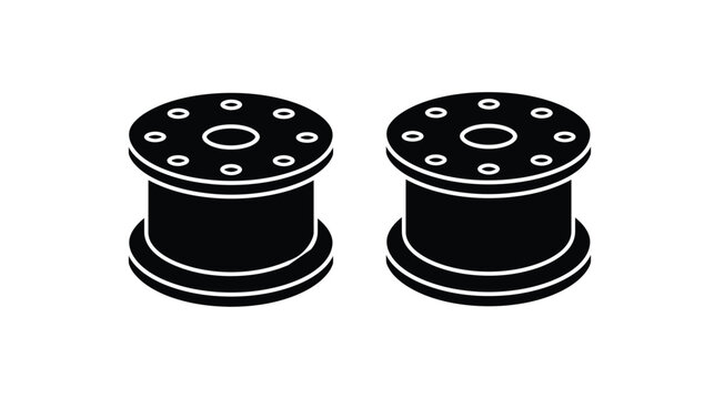 Wire spool icon illustration with black silhouette and white outline on plain background