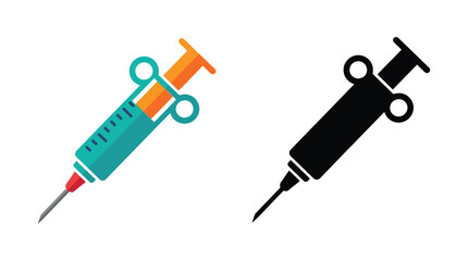 Fototapeta premium Syringe Illustration With Color And Silhouette Versions On White Background