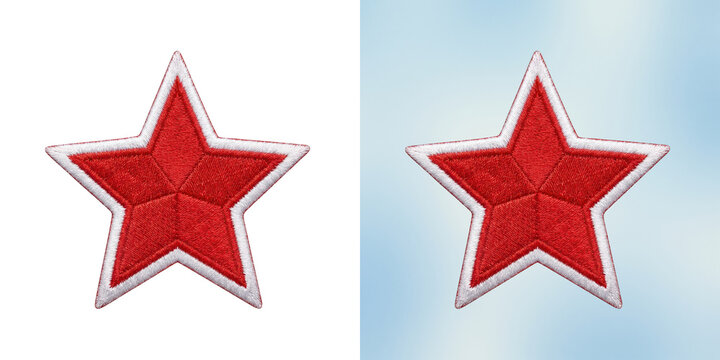 Embroidered Red Star Patch with White Border Isolated on Transparent Background