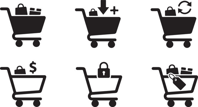 Shopping cart icons showing ecommerce process steps Vector