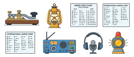 Vintage Communication Devices and Morse Code Charts © mus