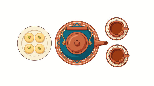 Festive indian tea service and mithai for diwali celebration
